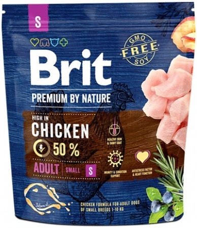 Brit Premium by Nature Adult S корм для взрослых собак мелких пород с курицей 1кг