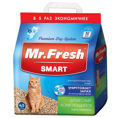 Наполнитель Mr.Fresh для короткошерстных кошек древесный комкующийся 4,5л