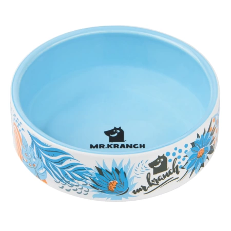 Mr.Kranch миска для собак и кошек из фарфора "Тропики", 350мл, голубая