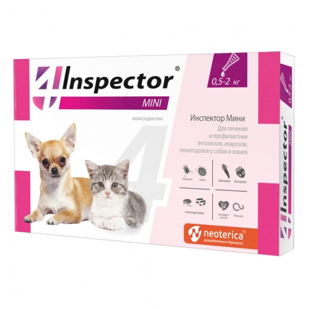 INSPECTOR MINI капли для собак весом от 0,5 до 2 кг и кошек против внутренних и внешних паразитов