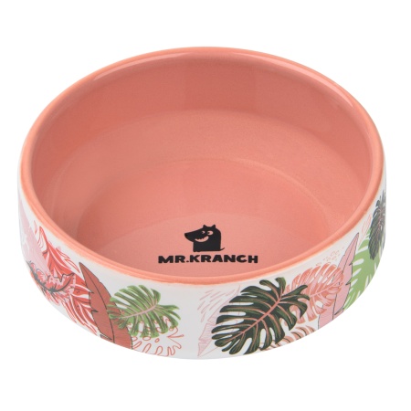 Mr.Kranch миска для собак и кошек из фарфора "Тропики", 350мл, розовая