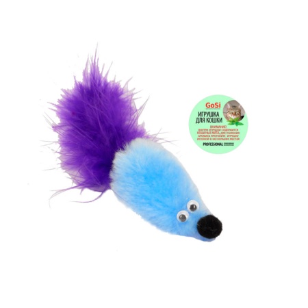 GoSi Игрушка Мышь с мятой голубой мех с хвостом из пера для кошек