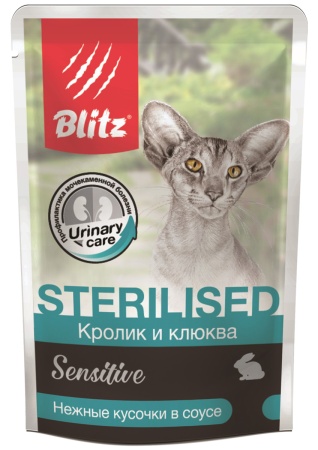 Blitz Sensitive Паучи для стерилизованных кошек Кролик с клюквой в соусе 85 г