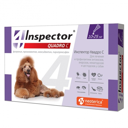 INSPECTOR QUADRO капли для собак сесом от 10 до 25 кг от внутренних и внешних паразитов