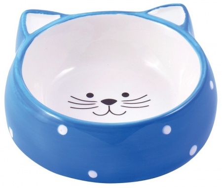 КерамикАрт миска керамическая для кошек 250 мл Мордочка кошки голубая