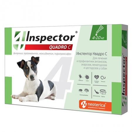 INSPECTOR QUADRO С капли для собак весом 4-10 кг от наружных и внутренних паразитов